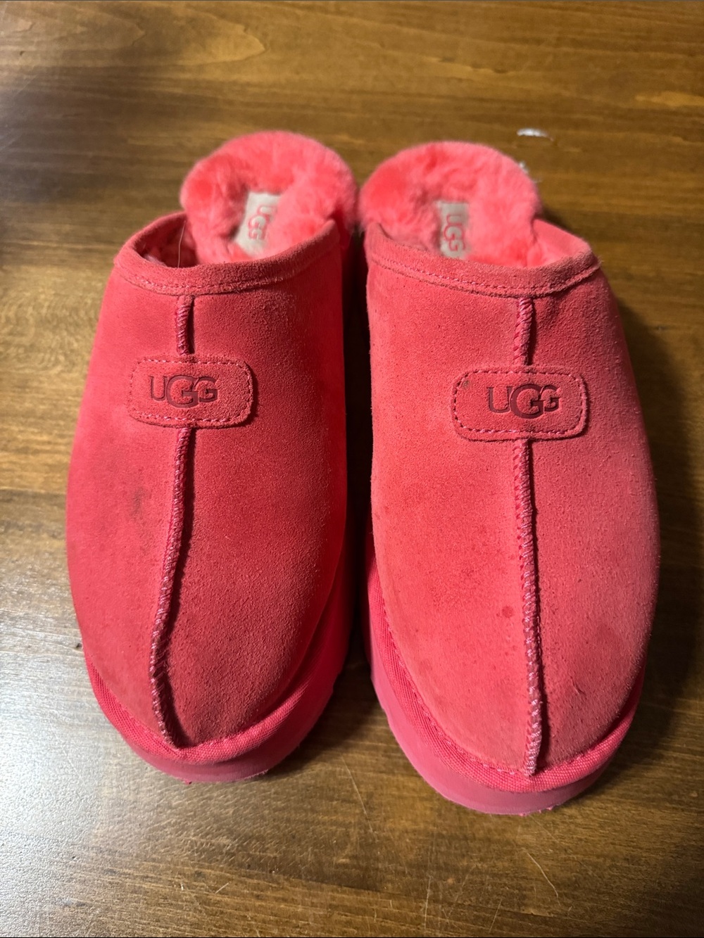 UGG Women's Red Suede Slip-On Shearling Mules